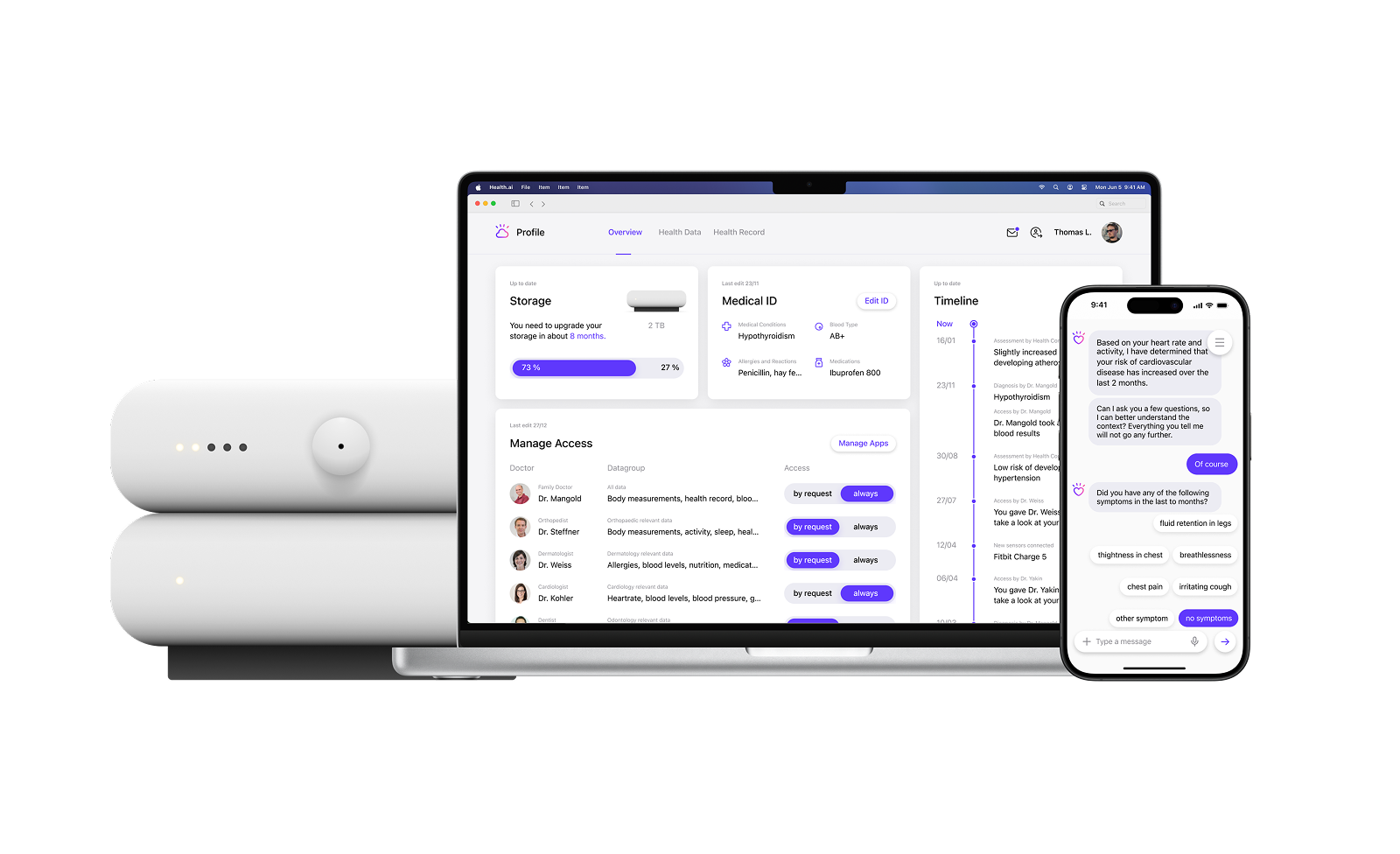 Health AI product screens for a HealthTech AI case study