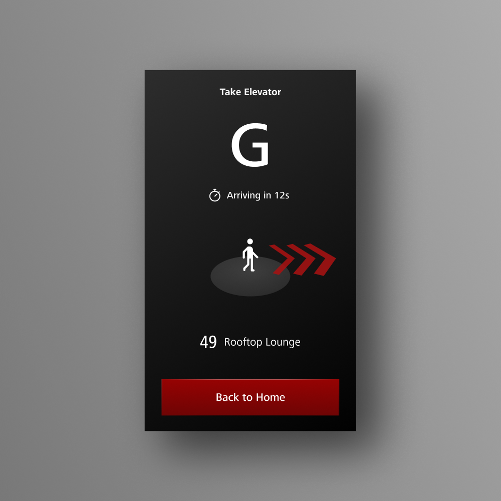 Schindler PORT wayfinding screen with assigned destination and elevator guidance